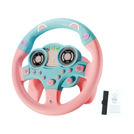 Vaveren Electric Learning Wheel Toy Simulated Driving Controller for Indoor Birthday Pink