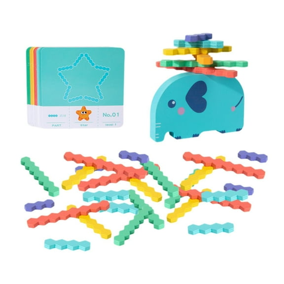 Vaveren Elephant Balance Toy Tabletop Games Wood Building Blocks for Travel Toy Child