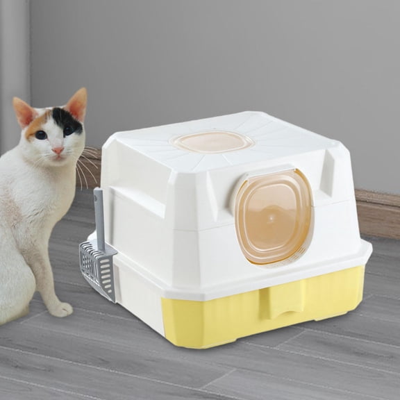 Vaveren Enclosed Cat Litter Tray Portable Detachable Kitten Potty Toilet for Kittens yellow