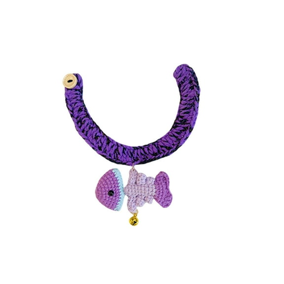 Vaveren Hand Knitted Cats Collar Halloween Hand Woven Scarf for Party Winter Holiday fish shaped L