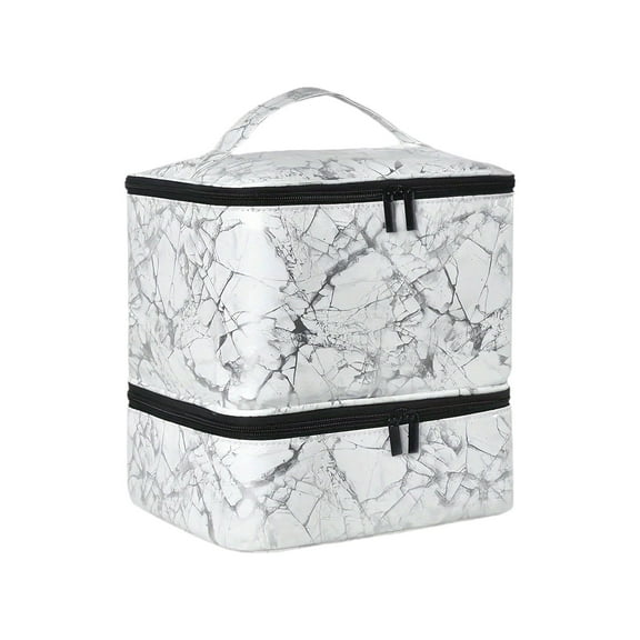Vaveren Nail Polish Organizer Bag Nail Supply Organizer Double Layer for Nail Polish white marble