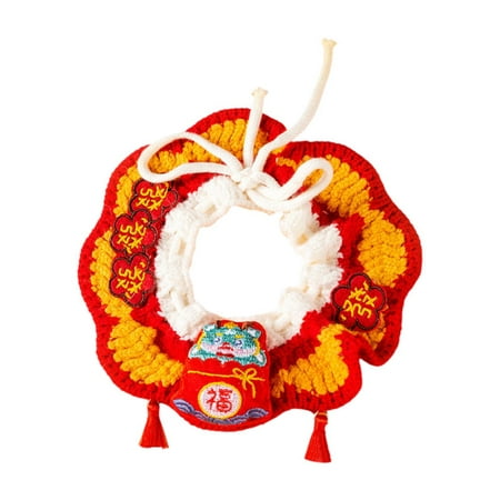 Vaveren New Year Cat Collar Handmade Handwoven Crochet Bib for Small Dog L