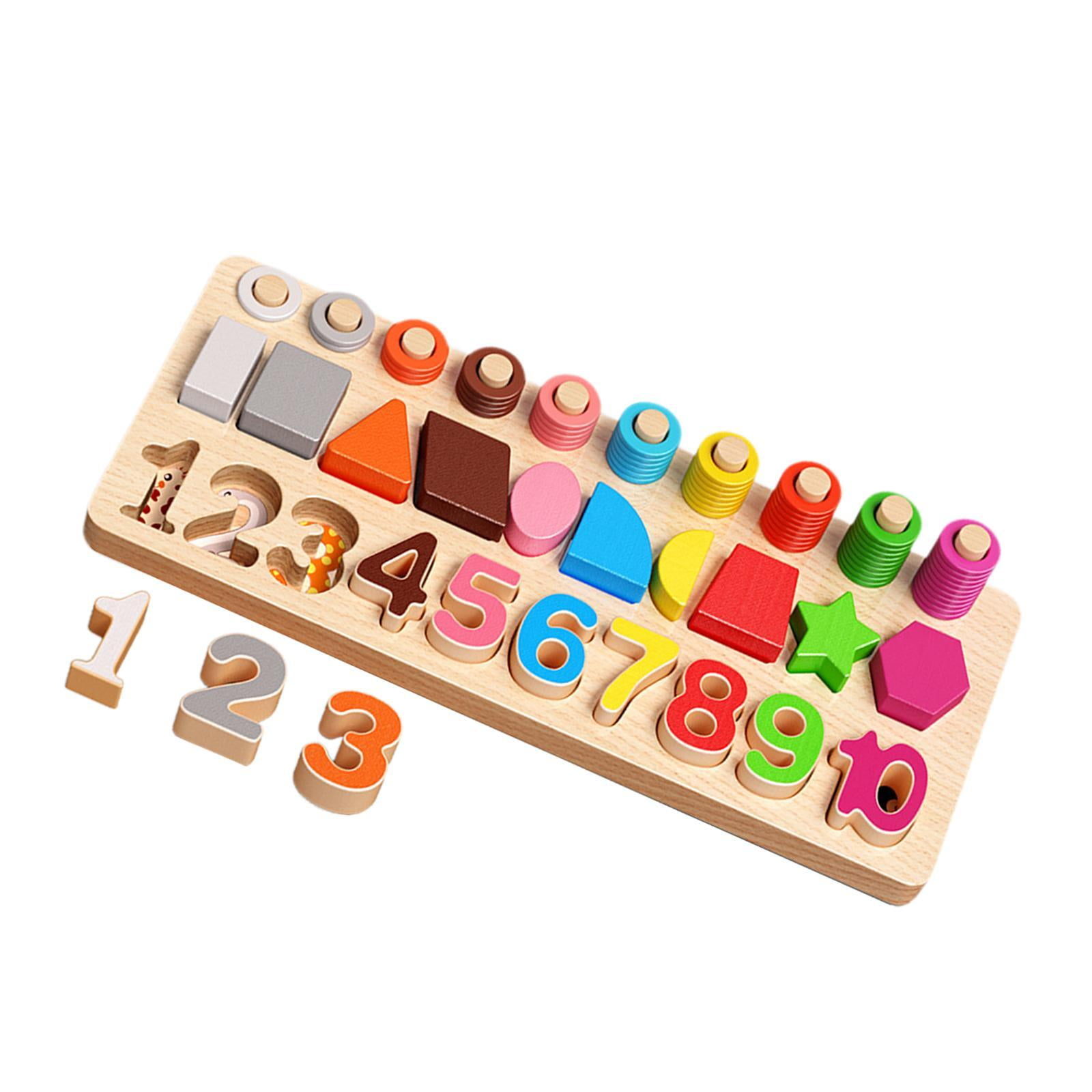 Vaveren Number Board Math Shape Blocks Wooden Educational Toys Color ...