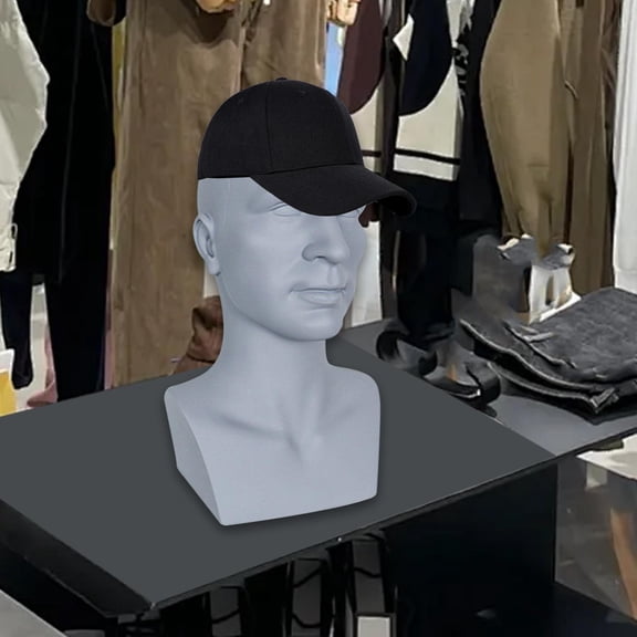 Vaveren PVC Men Male Mannequin Head Model Head Circumference 55cm Smooth Surface for Hat Blue Gray