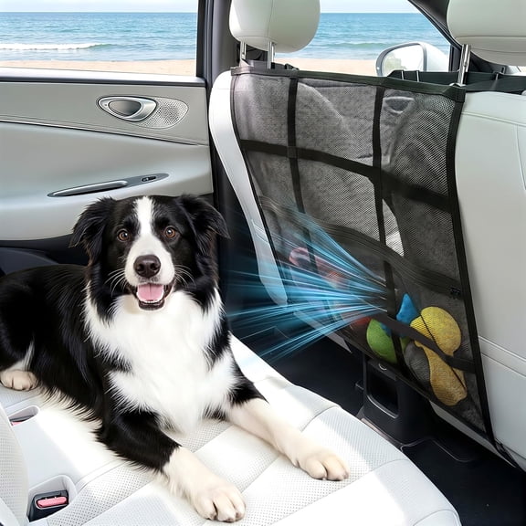 VavoPaw Dog Car Barrier, Prevents Dog Jumping & Driver Distraction, Double Layer Mesh Pet Barrier, Universal Fit for SUV, Cars & Trucks, Easy to Install, Breathable, with Storage Bag, 29.5x25.6 Inch