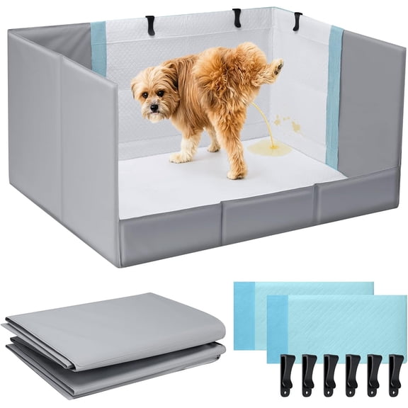 VavoPaw Dog Litter Box with High Walls, Foldable Dog Potty Tray for Puppy & Medium Dogs, Pee Pad Holder, No Assembly, Waterproof, Leak-Proof, Easy Clean, Portable for Travel,Gray