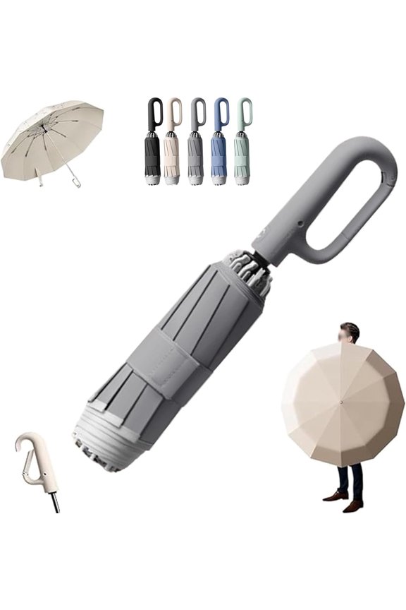 Vaxa Reverse-Folding Umbrella, One-Touch Auto Open/Close, 10-Rib Wind-Resistant Frame, Compact Portable Travel Umbrella with Carabiner Handle, Durable and Easy to Carry for Rainy Days