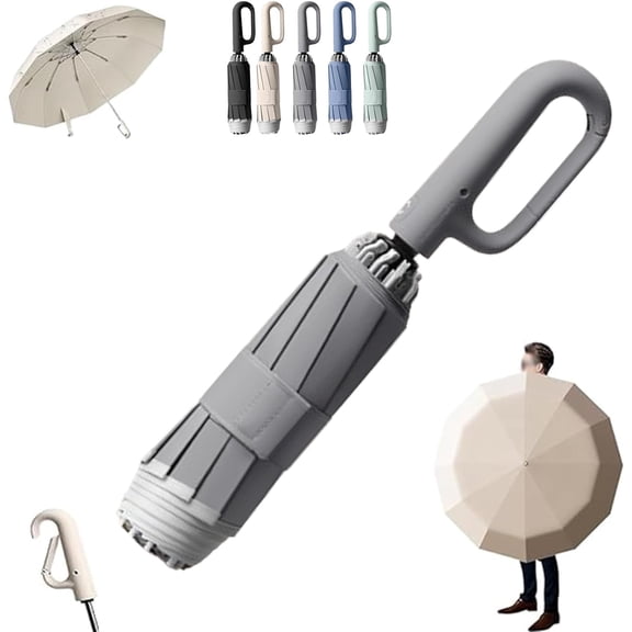 Vaxa Reverse-Folding Umbrella, One-Touch Auto Open/Close, 10-Rib Wind-Resistant Frame, Compact Portable Travel Umbrella with Carabiner Handle, Durable and Easy to Carry for Rainy Days