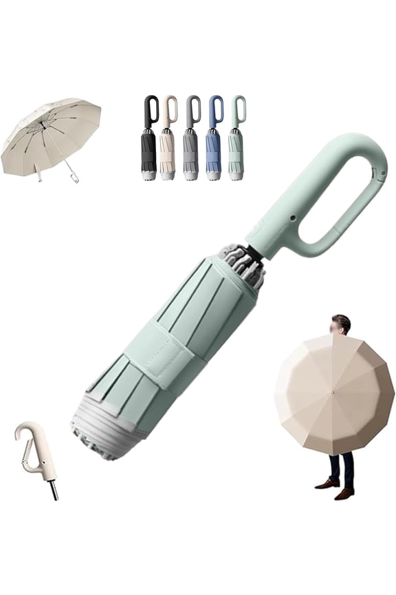 Vaxa Reverse-Folding Umbrella, One-Touch Auto Open/Close, 10-Rib Wind-Resistant Frame, Compact Portable Travel Umbrella with Carabiner Handle, Durable and Easy to Carry for Rainy Days