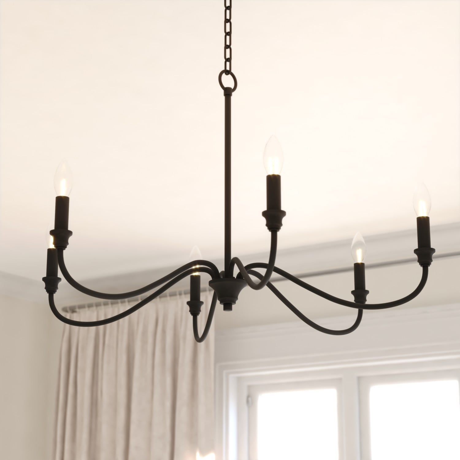 Annabelle 6 Light Matte Black Farmhouse Chandelier Candelabra