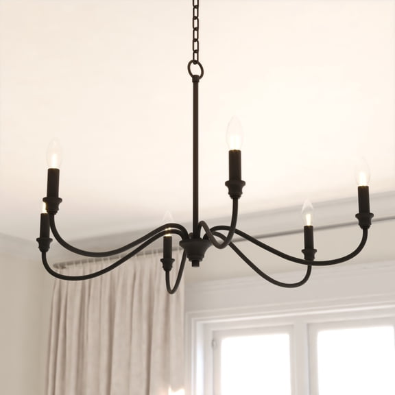 Annabelle 6 Light Matte Black Farmhouse Chandelier Candelabra