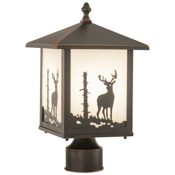 Vaxcel Bryce 1L Bronze Rustic Outdoor Deer Tree Post Light White Glass