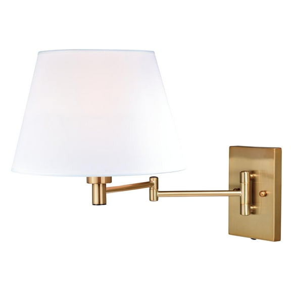 Vaxcel Chapeau Plug-In Brass Cone Motion Sensor Swing Arm Wall Lamp White Linen Shade