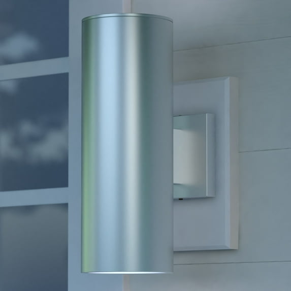 Chiasso Aluminum 2 Light Silver Cylinder Outdoor Wall Lantern Clear Glass