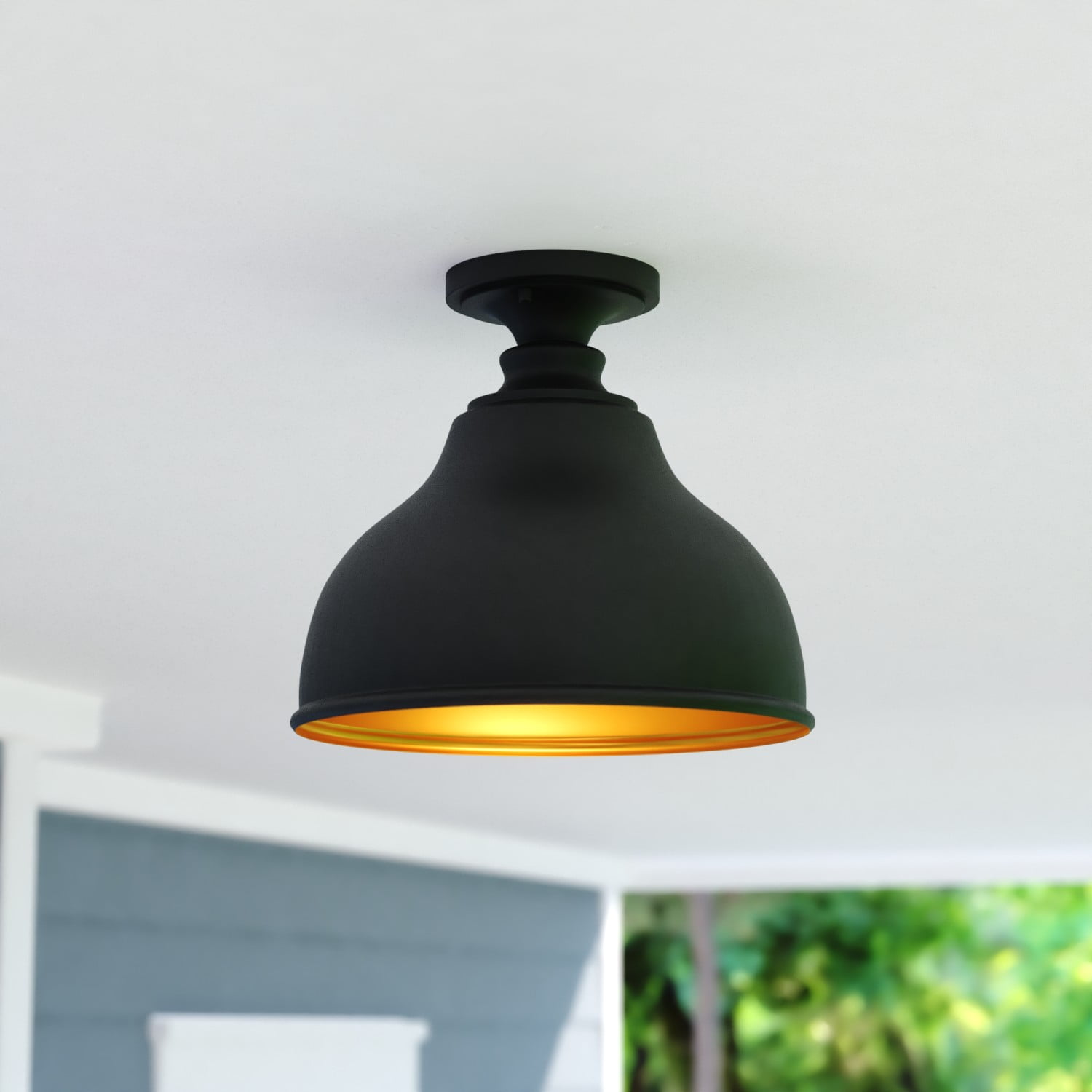 Delano Black and Gold Indoor/Outdoor Flush Mount Light