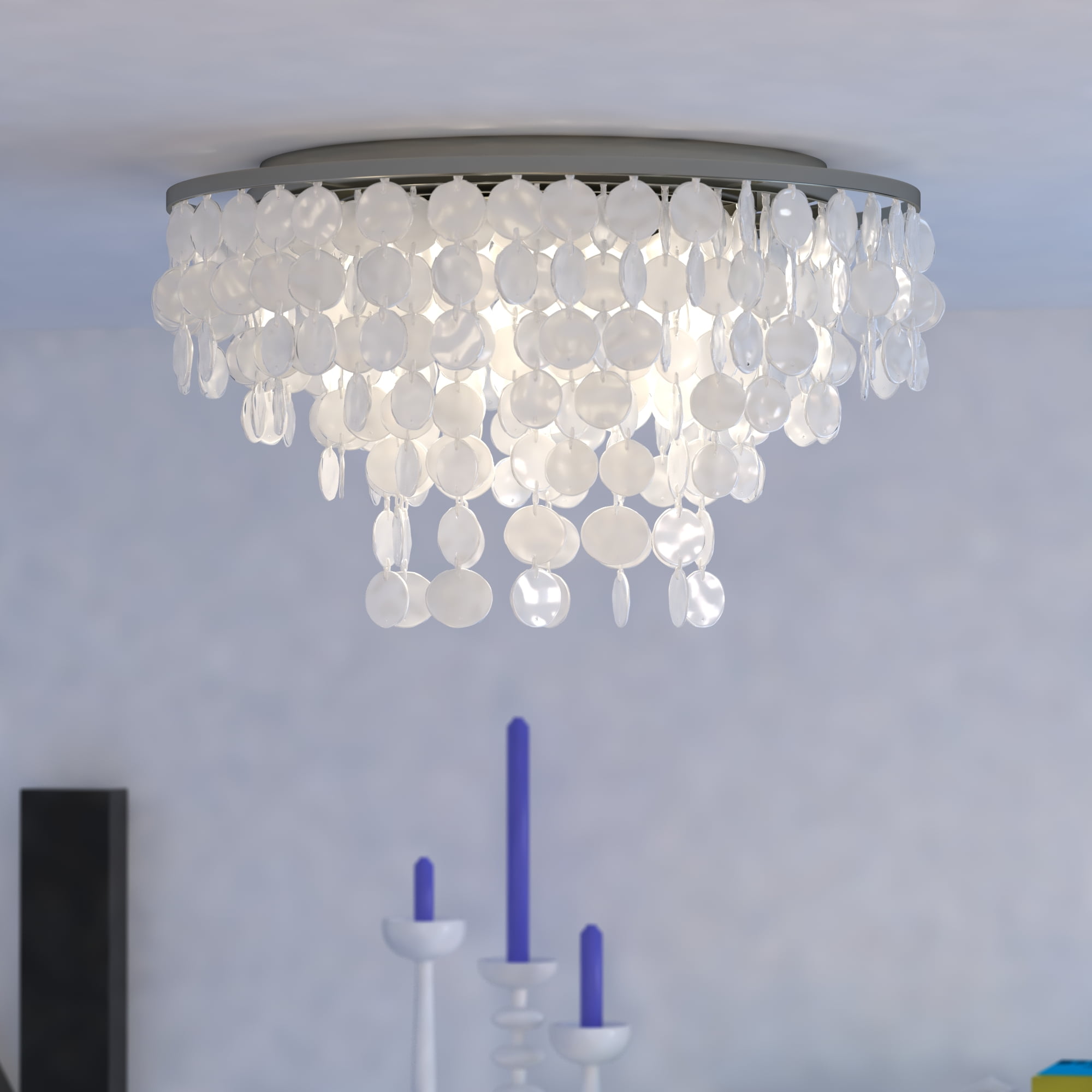Elsa Satin Nickel 24" Capiz Shell Flush Mount Ceiling Light