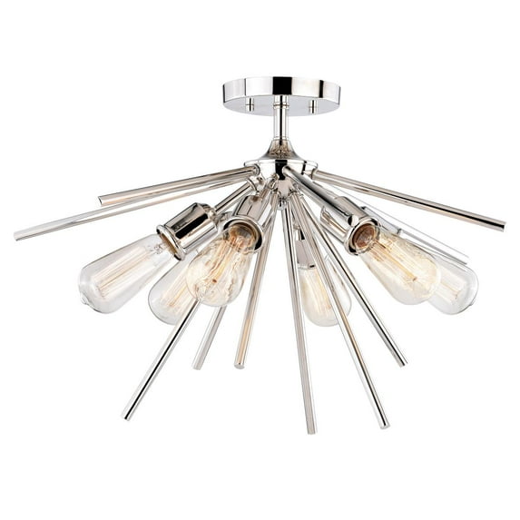 Vaxcel Estelle 24-in W Nickel Mid-Century Modern Sputnik Semi Flush Mount Ceiling Light