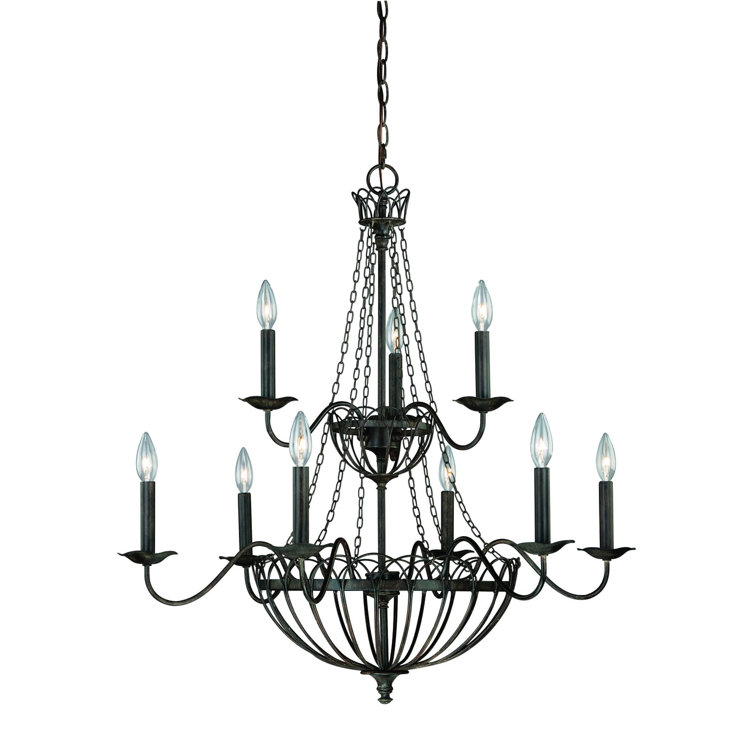 Vaxcel H0059 Novara Steel Aged Walnut 9L Chandelier 60 W 33" H 32" W Traditional