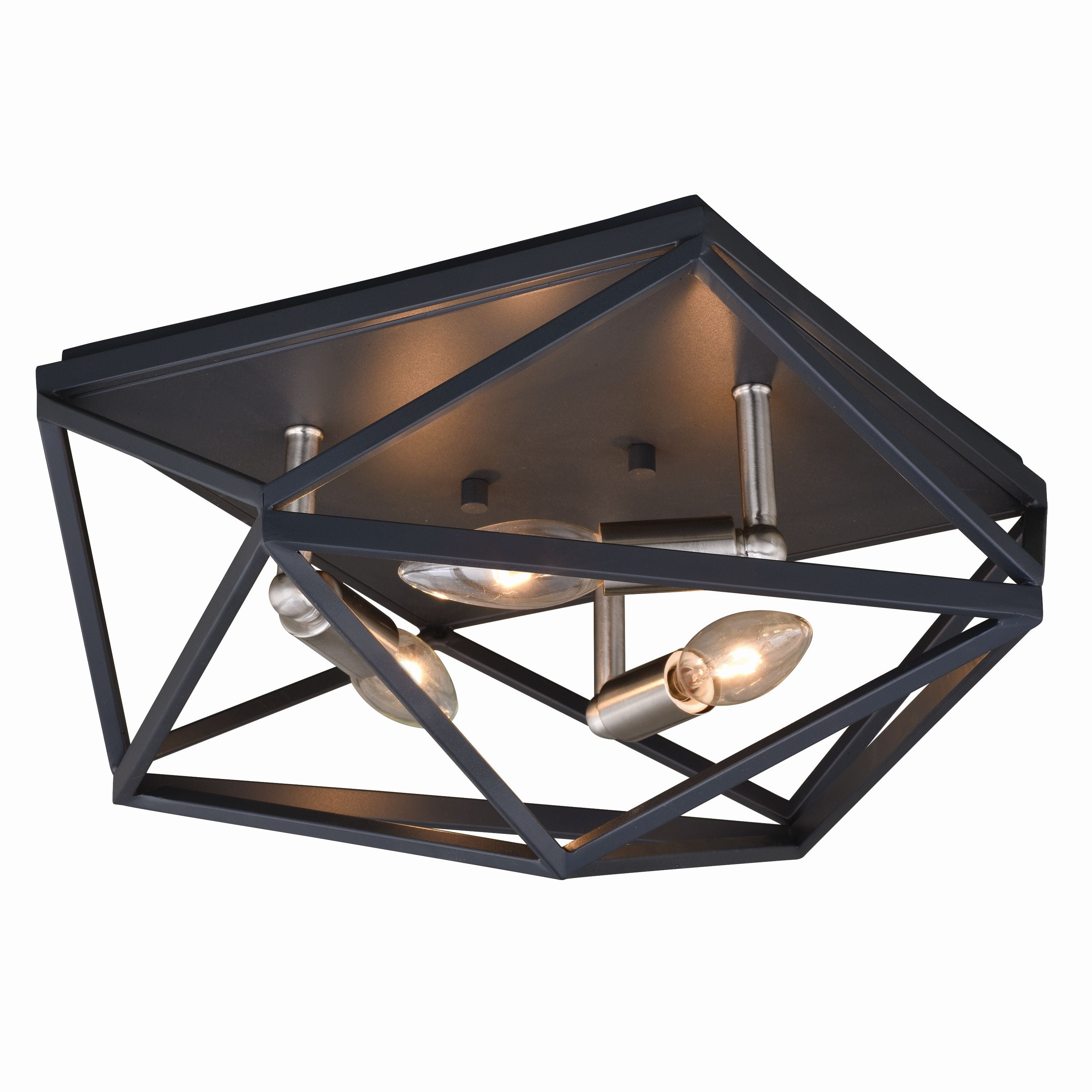 Hailey 15" Black Graphite and Satin Nickel Geometric Flush Mount
