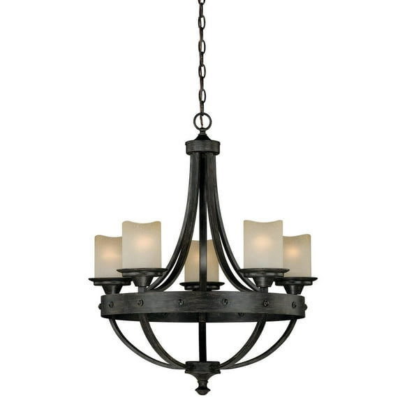 Vaxcel Halifax 5 Light Bronze Rustic Wheel Chandelier