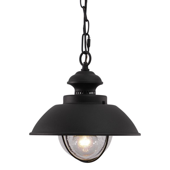 Vaxcel Harwich 1 Light Black Coastal Outdoor Barn Dome Pendant Clear Glass