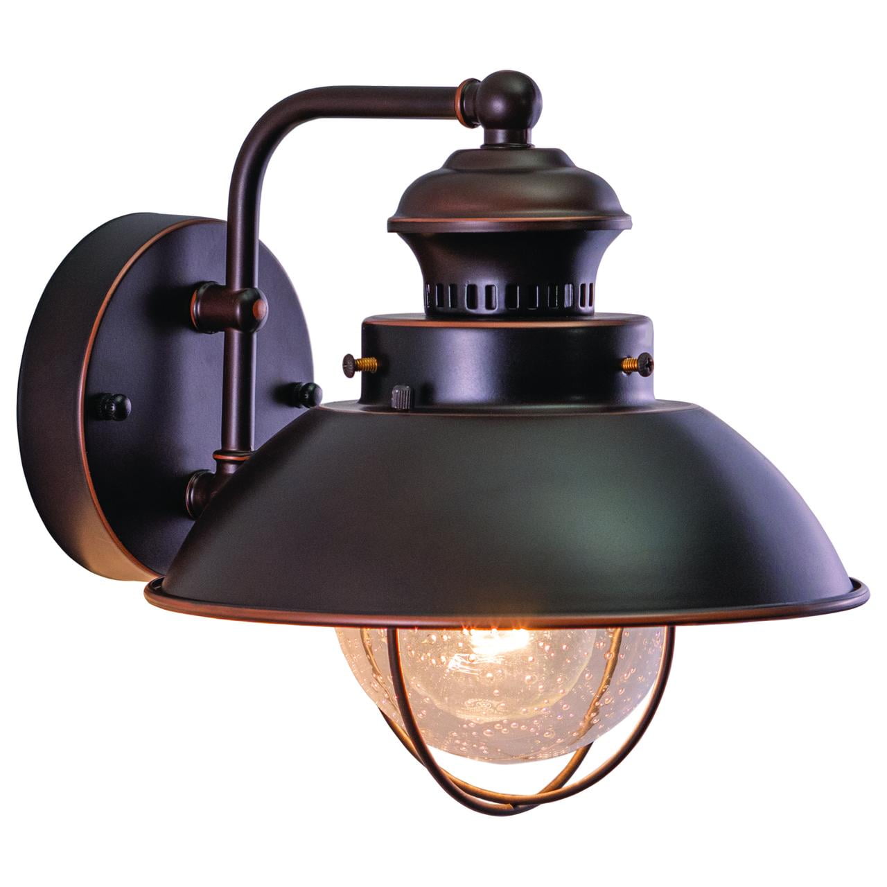 Burnished Bronze Nautical Steel Wall Sconce with Seeded Glass