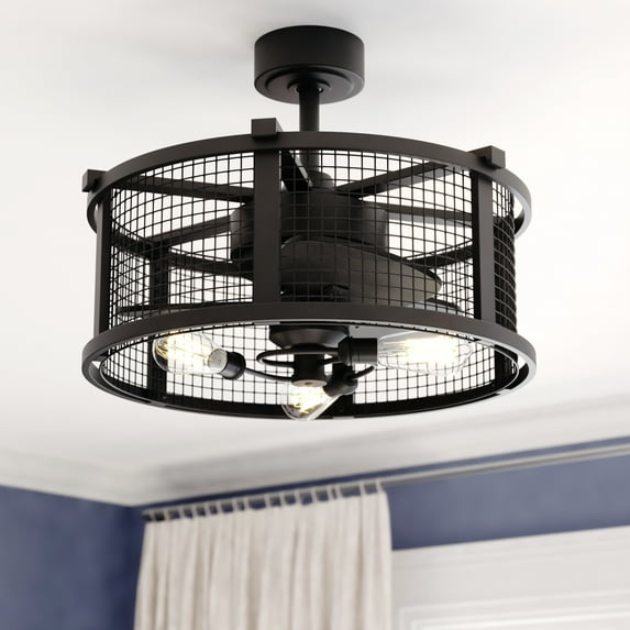 Vaxcel Humboldt Black Industrial Ceiling Fan with LED Light Kit and Remote