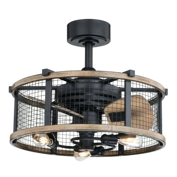 Vaxcel Humboldt Bronze and Teak Industrial Farmhouse Cage Ceiling Fan with LED Light Kit and Remote