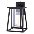 thumbnail image 1 of Blackwell 8-in. W Cage Frame 1 Light Dusk to Dawn Black Outdoor Wall Lantern Clear Glass, 1 of 4