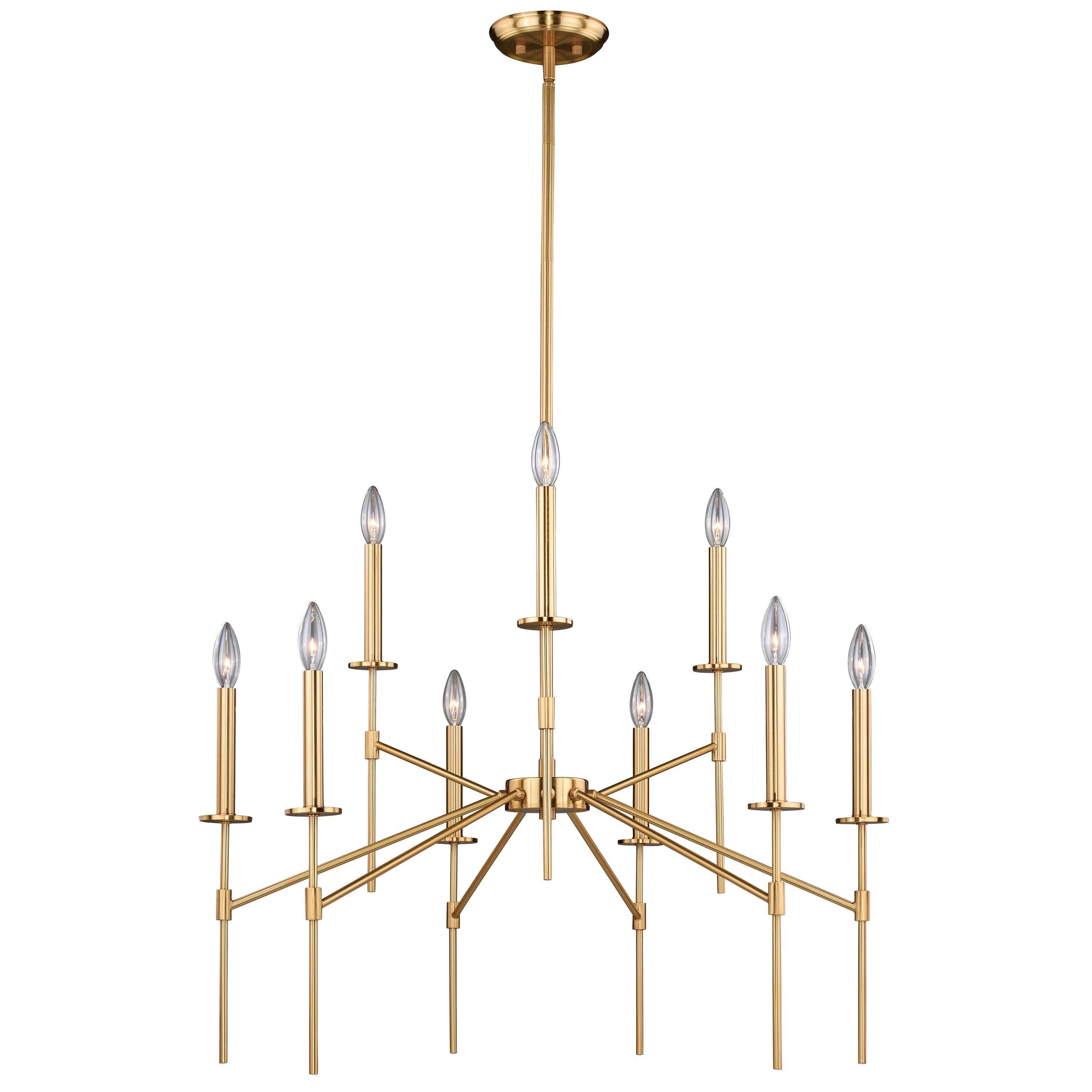 Kedzie 32" Natural Brass 9-Light Mid-Century Modern Chandelier