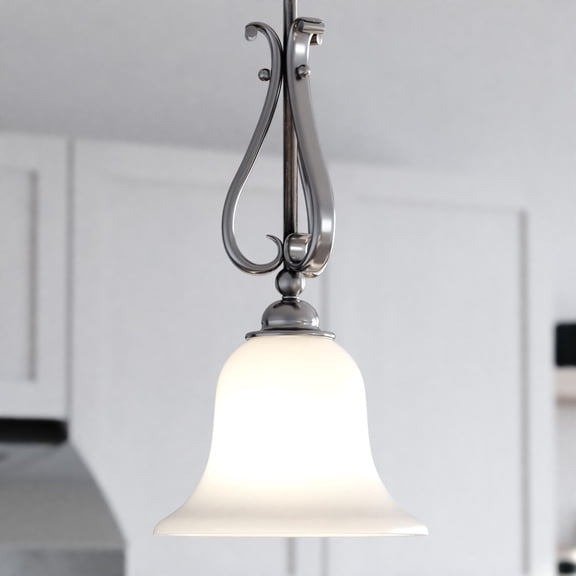Monrovia Brushed Nickel Transitional Mini Pendant Ceiling Light with White Glass