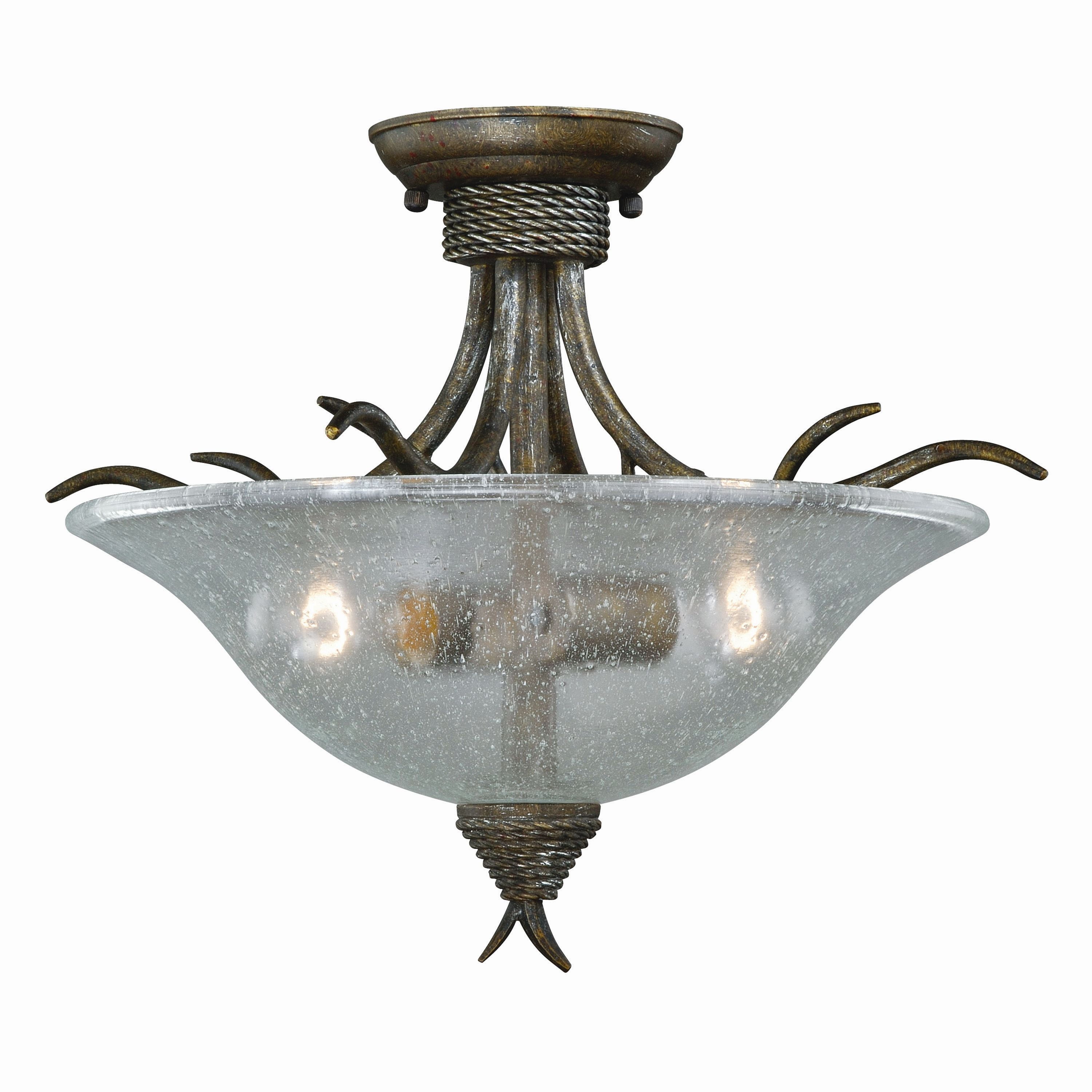 Vaxcel Monterey 16.5-in W Bronze Rustic Bowl Semi Flush Mount Ceiling Light Clear Glass