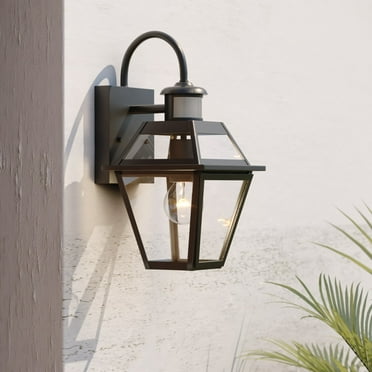 Vaxcel Nottingham 7-in. W 1 Light Black Motion Sensor Dusk to Dawn Outdoor Wall Lantern Clear Glass