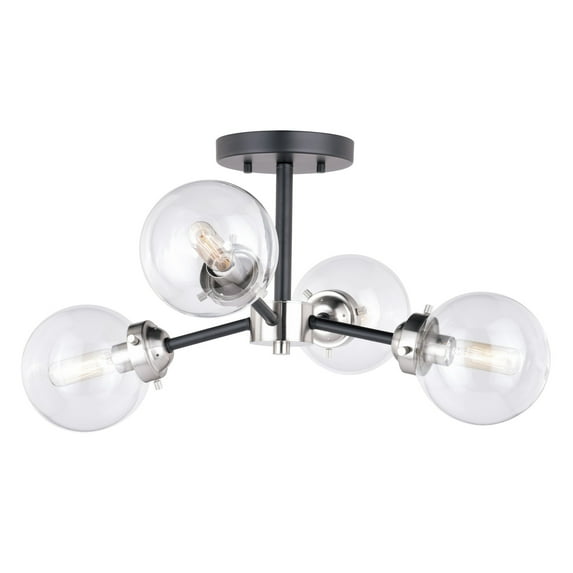 Vaxcel Orbit 20-in W Nickel Industrial Sputnik Semi Flush Mount Ceiling Light Clear Glass