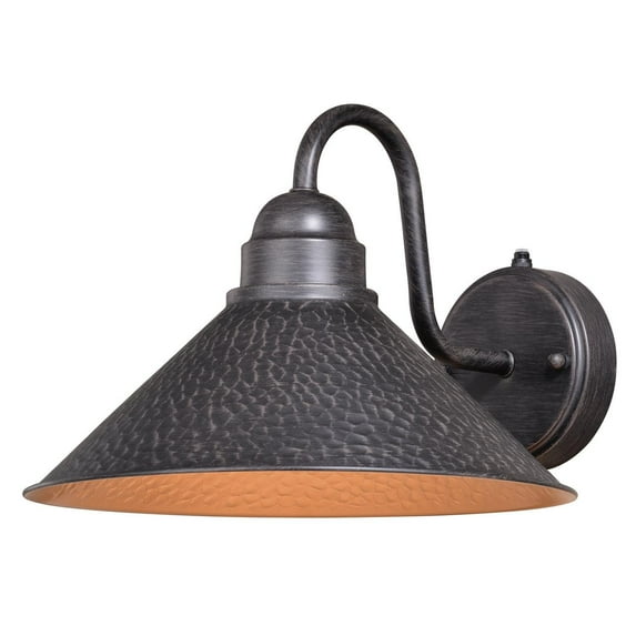 Vaxcel Outland 1 Light Dusk to Dawn Black Gold Farmhouse Barn Dome Outdoor Wall Lantern
