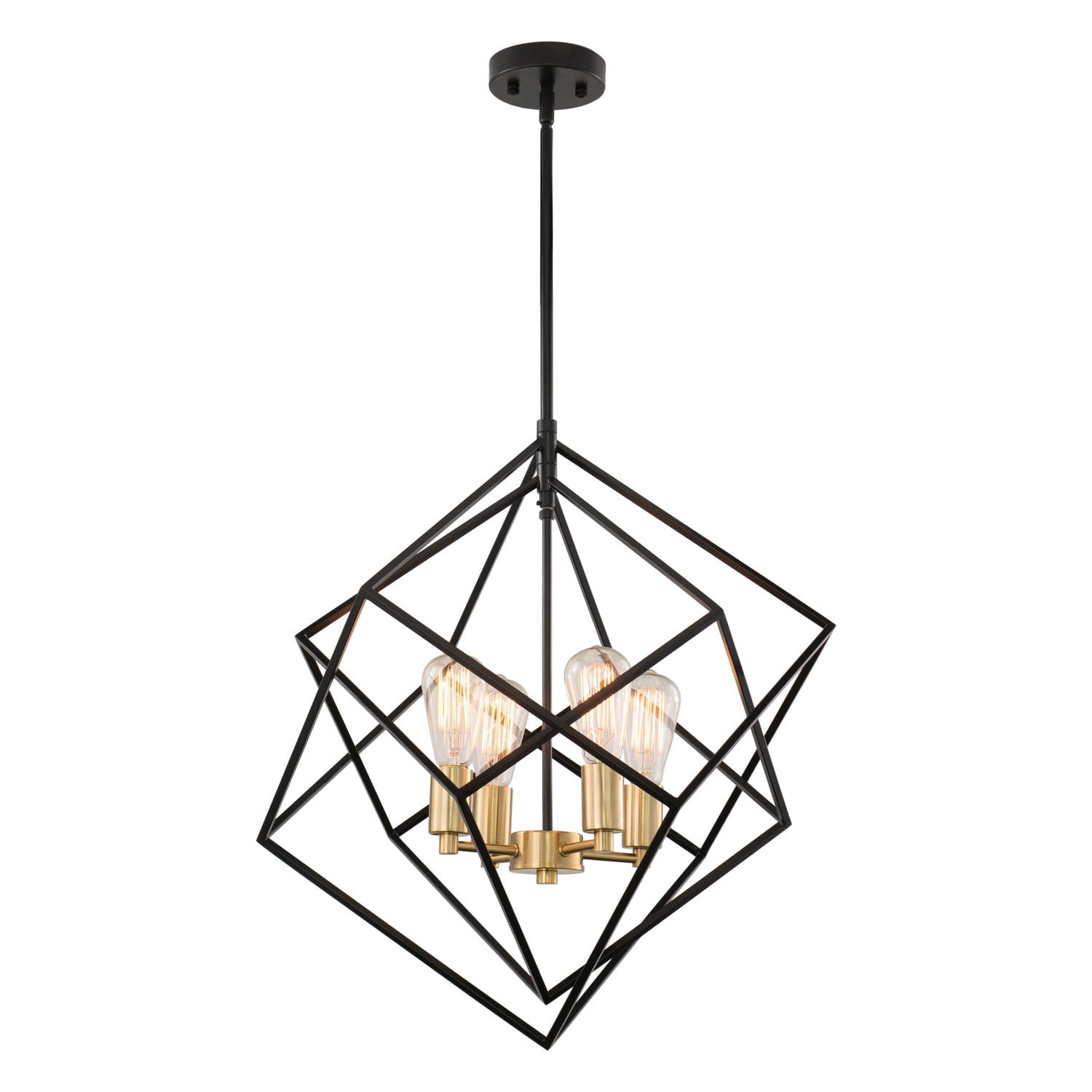 Rad 4-Light Geometric Black and Brass Chandelier
