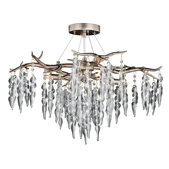 Vaxcel Rainier 24-in W Crystal Silver Waterfall Semi Flush Mount Ceiling Light