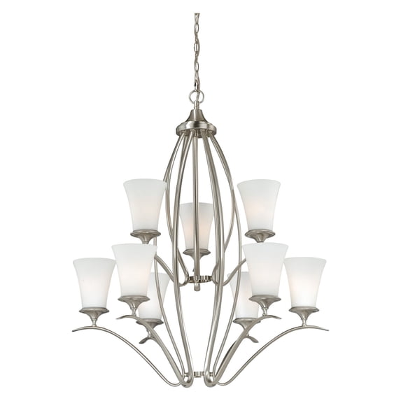 Two Tier Satin Nickel Vaxcel Fixture Sonora 9L Chandelier Foyer Atrium Lighting