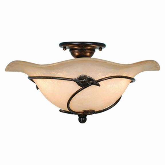 Vaxcel Vine 15-in W Black Rustic Semi Flush Mount Ceiling Light Amber Glass