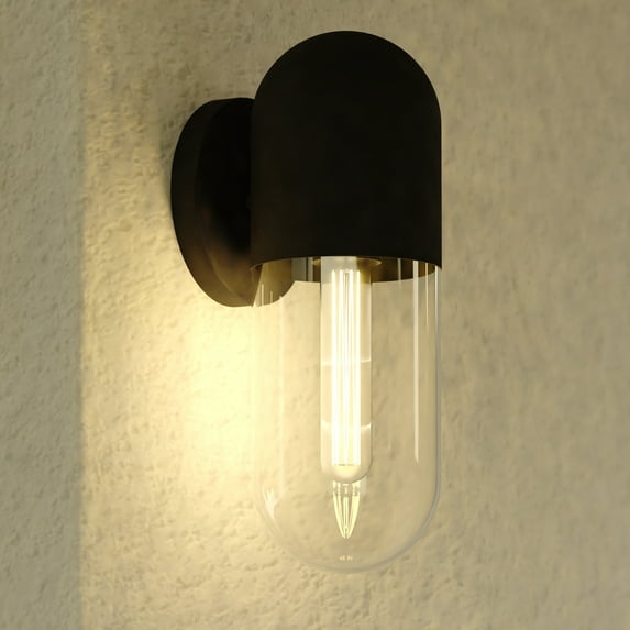 West Loop 1 Light Matte Black Contemporary Indoor-Outdoor Wall Sconce Clear Pill Glass