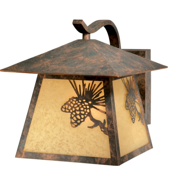 Vaxcel Whitebark 1 Light Bronze Rustic Pinecone Outdoor Wall Lantern Amber Glass
