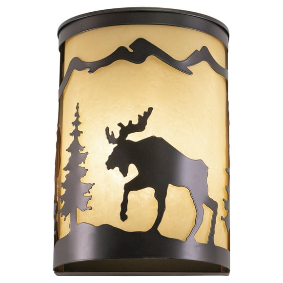 Vaxcel Yellowstone 1 Light Bronze Rustic Moose Tree Flush Indoor Outdoor Wall Sconce