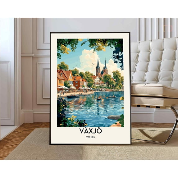 Vaxjo Sweden City Map Wall Art Travel Decor Photo Print, Stretched Canvas 8x10in