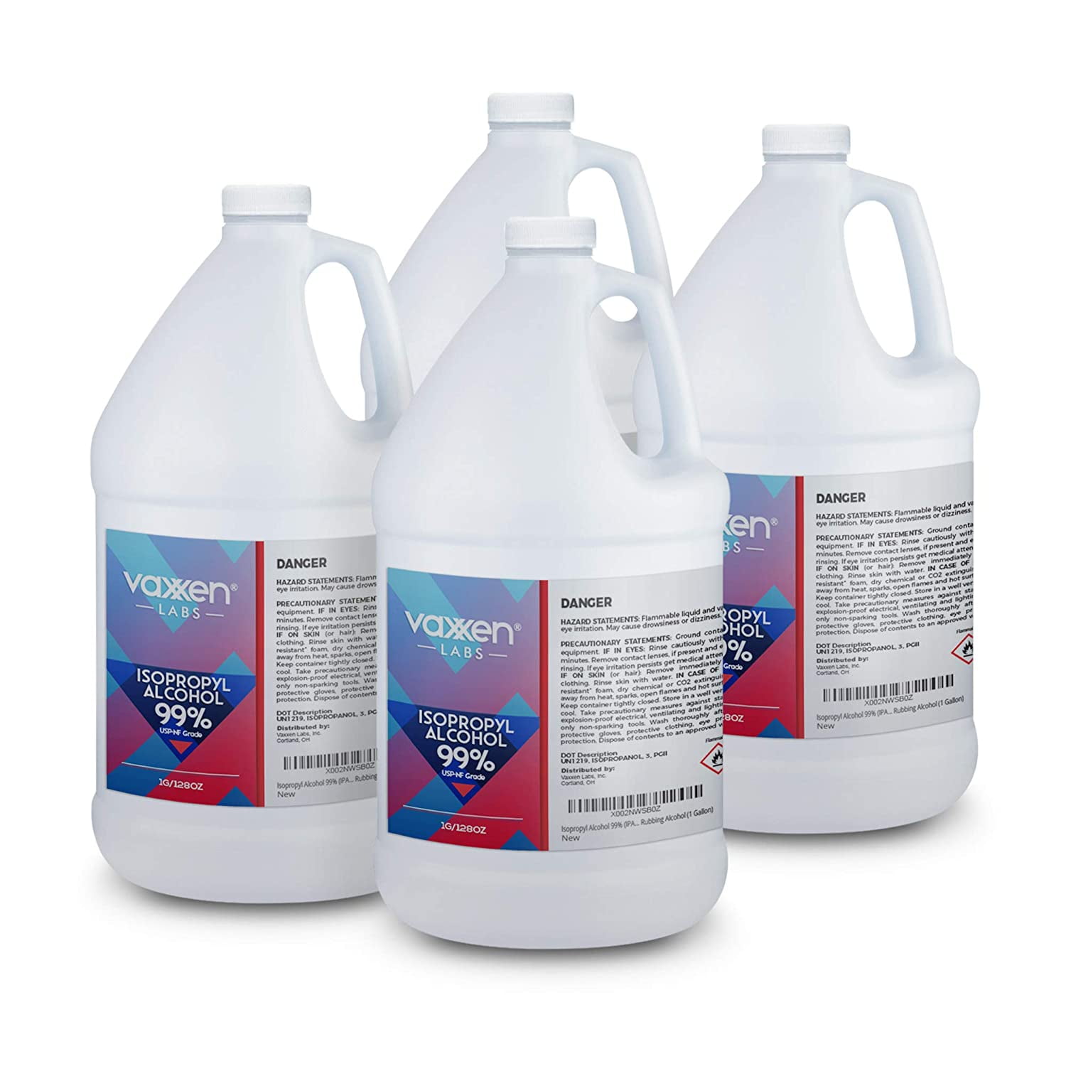 Vaxxen Labs Isopropyl Alcohol 99 percent (IPA) - USP-NF Medical Grade Concentrated Rubbing Alcohol - Made in USA - 128 Fl Oz/Gallon (4 Pack)