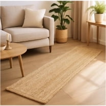 Vayan Solid Beige Jute Runner Rug – Natural Handwoven Floor Rug for Living Room & Bedroom