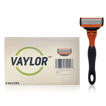Vaylor 5 Blade Mens Disposable Shaving Razor with Pivoting Head and Ergonomic Handle, 8 Pack