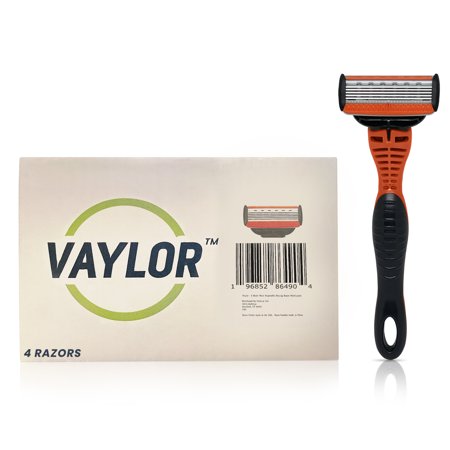 Vaylor 5 Blade Pivoting Mens Disposable Shaving Razor with Ergonomic Handle, 4 Pack