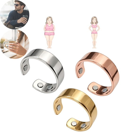 Vayro Ring for Women & Men, 4-Strong Magnet Adjustable Wellness Ring Stainless Steel Open Lightweight and Water-Resistant Rings