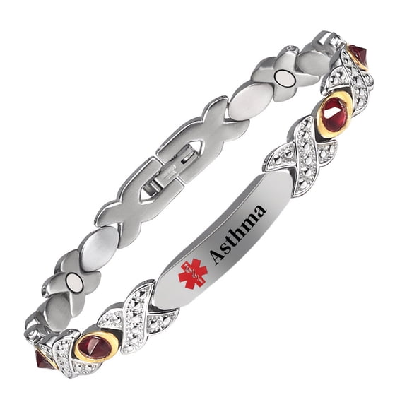 Wollet  Stainless Steel Medical Alert ID Bracelets for WoMen, Engraved Asthma