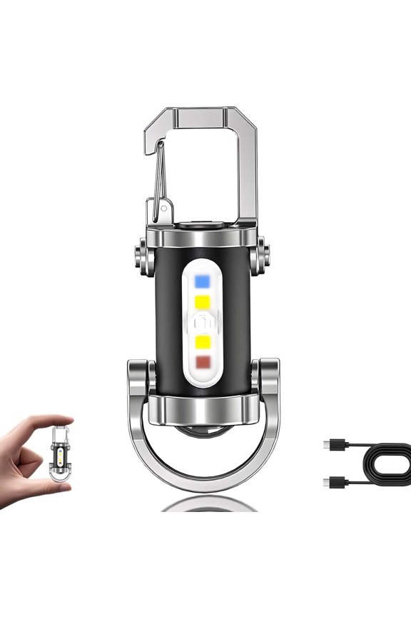 Vbbert Keychain Flashlight, Portable Rechargeable Bright Keychain Flashlight with 1200LM 7 Modes, USB Charging Waterproof Power Bank for Camping Hiking Emergency